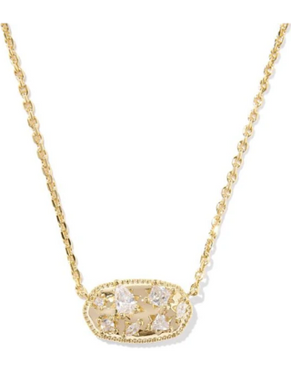 Gold necklace with a pendant on a white background