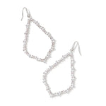 Pair of silver teardrop-shaped earrings on a white background