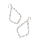 Pair of silver teardrop-shaped earrings on a white background