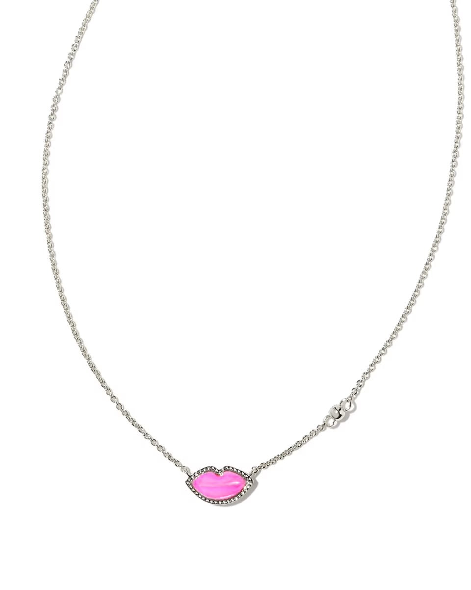 Necklace with a pink gemstone on a white background