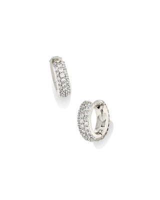Silver huggie earrings with crystals