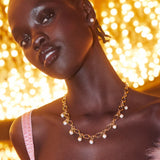 Gold circle link necklace with pearls