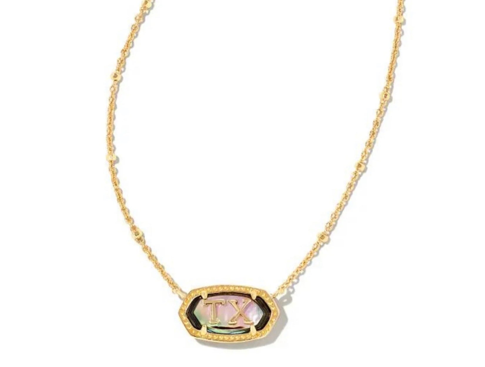 Gold chain with abalone stone and TX
