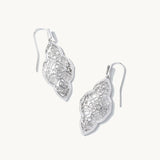 Pair of silver earrings on a white background