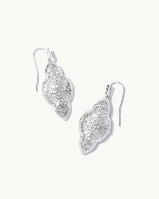 Pair of silver earrings on a white background