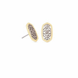 Pair of gold and silver earrings on a white background