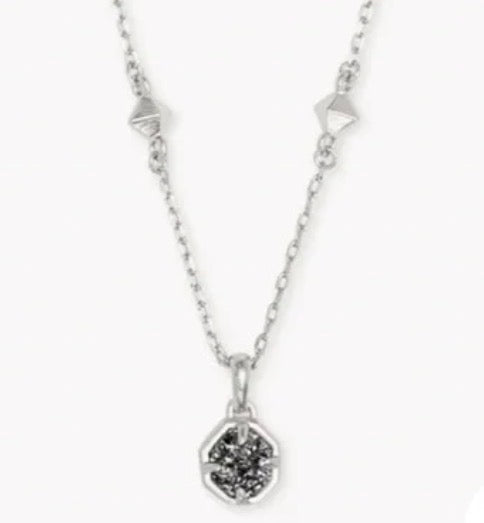RHODIUM NECKLACE WITH SILVER IRIDESCENT DRUSY 