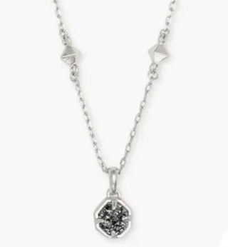 RHODIUM NECKLACE WITH SILVER IRIDESCENT DRUSY 