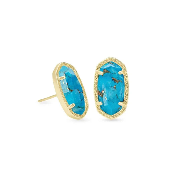 GOLD WITH TURQ STONE EARRINGS.