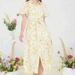 WHITE and yellow dress on model 