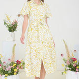 WHITE and yellow dress on model 