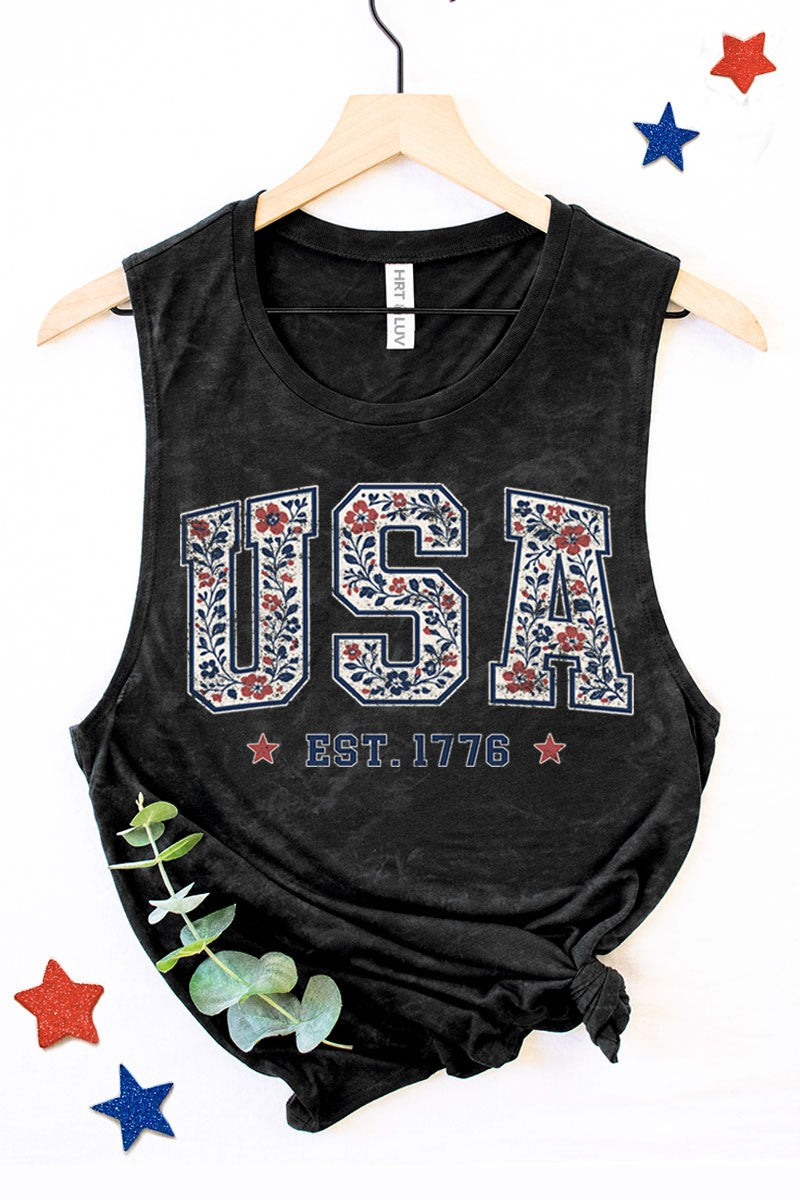 USA FLORAL TANK in BLUE 9288