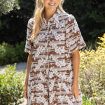 Floral Embroidered Polkadot Print Chiffon Shirt Dress