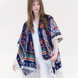 Wild Bloom Tapestry Ruana Wrap, Navy, One Size