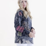 Denim Cheetah Digital Print V-Neck Sweater, Denim