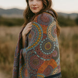 Overlapping Flower Circles Premium Scarf, Orange Burgundy