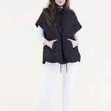 Boxy Diamond Puffer Vest, Funnel Neck, Black, One Size