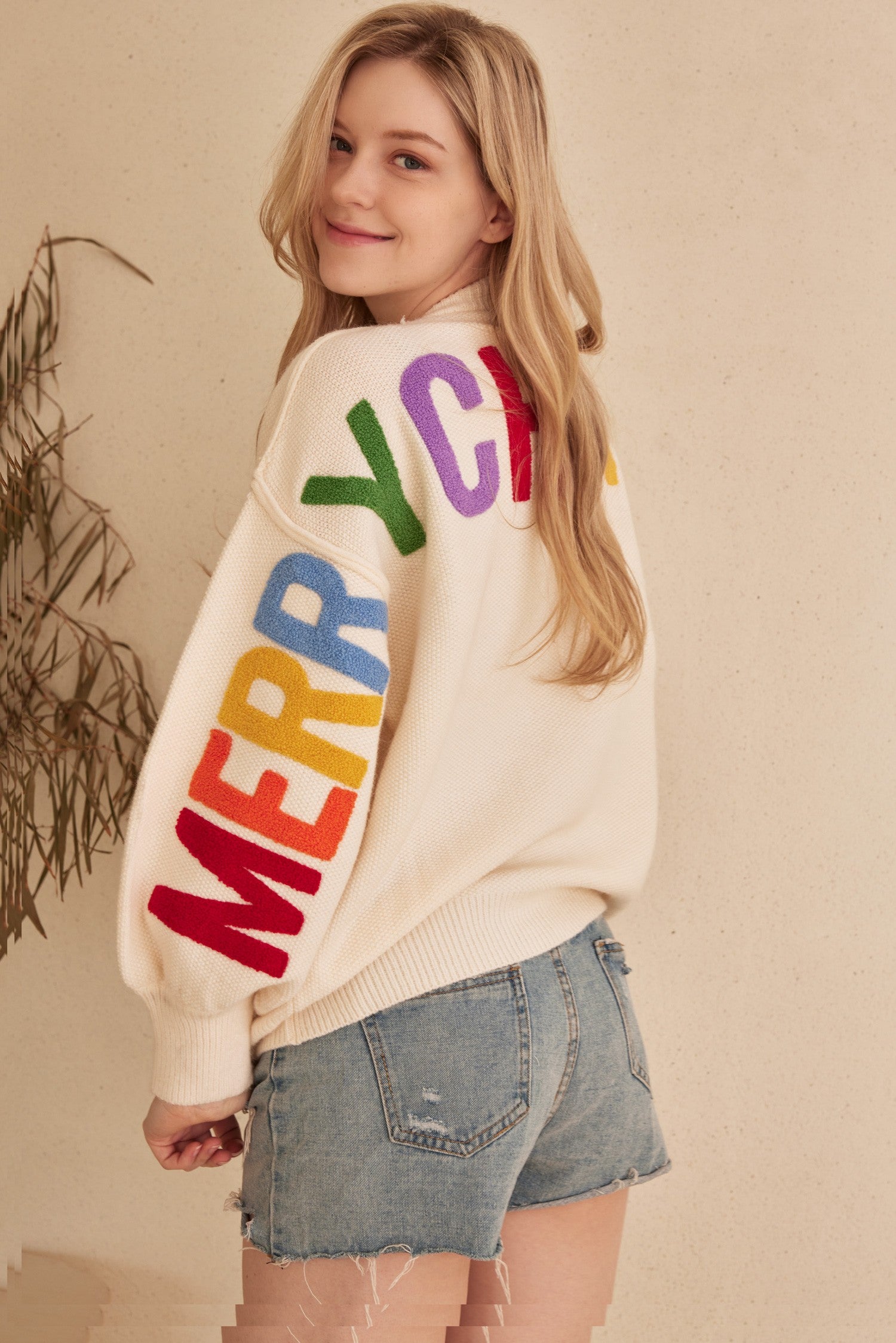 Ho Ho Ho Rainbow Letter Knit Sweater, Black