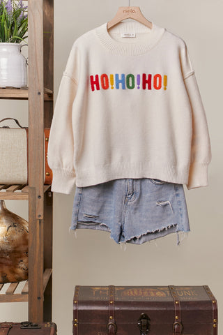 Ho Ho Ho Rainbow Letter Knit Sweater, Black