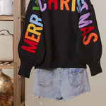 Ho Ho Ho Rainbow Letter Knit Sweater, Black
