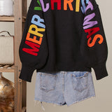 Ho Ho Ho Rainbow Letter Knit Sweater, Black