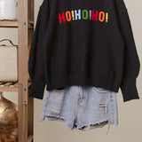 Ho Ho Ho Rainbow Letter Knit Sweater, Black