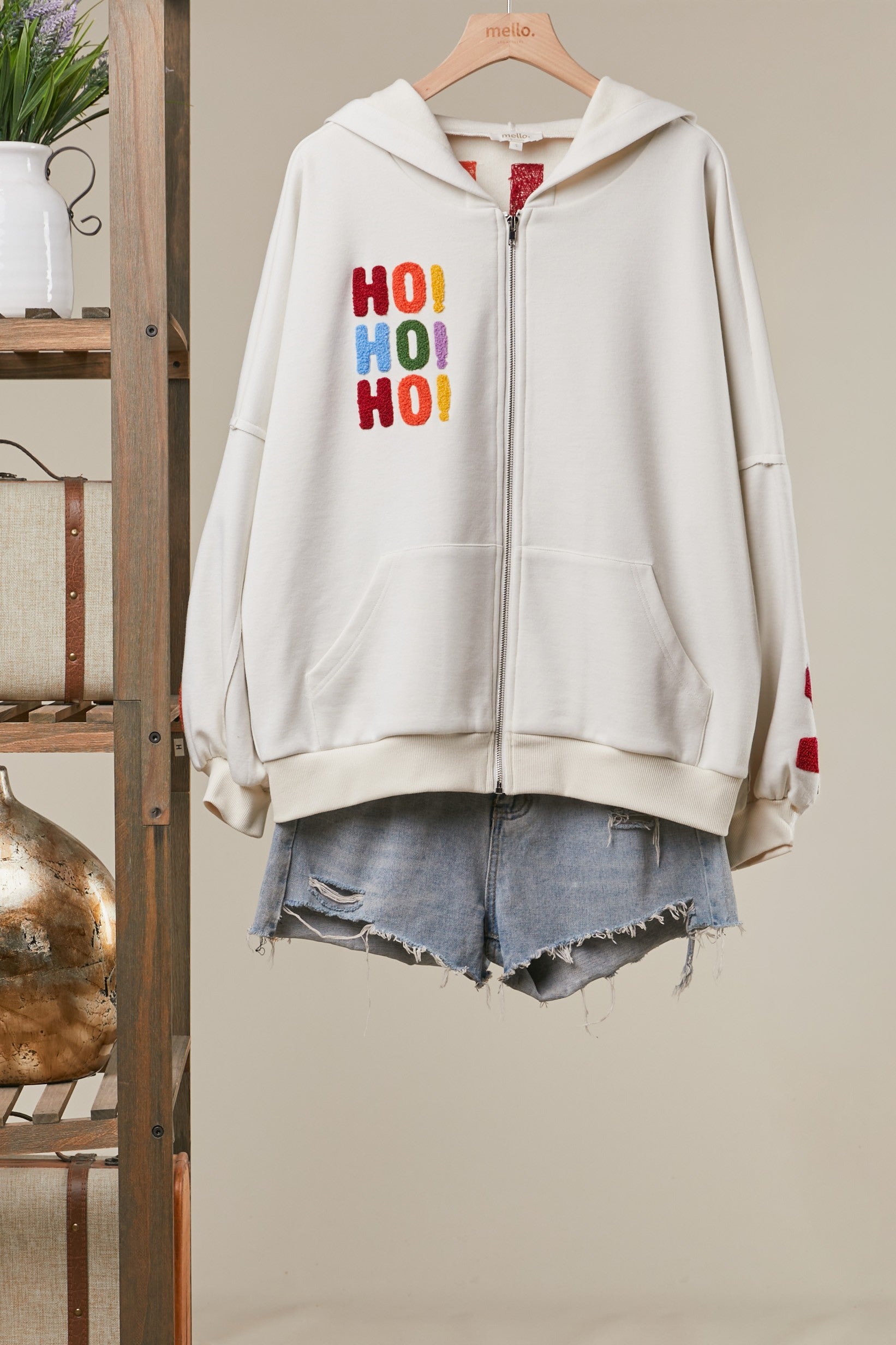Merry Christmas Chenille Letter Hoodie, Cream