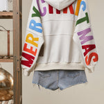 Merry Christmas Chenille Letter Hoodie, Cream