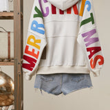 Merry Christmas Chenille Letter Hoodie, Cream