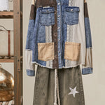 Patchwork Mixed-Media Jacket, Blue Denim Floral