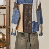 Patchwork Mixed-Media Jacket, Blue Denim Floral
