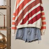 Diagonal Stripe Patchwork Sweatshirt, Cream Multi