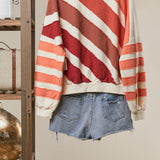 Diagonal Stripe Patchwork Sweatshirt, Cream Multi