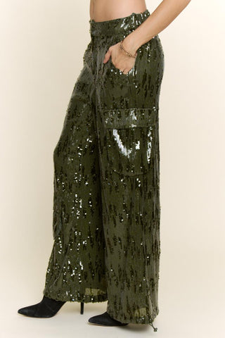 JULIANNA SEQUIN PANT 60467 ~ GREEN