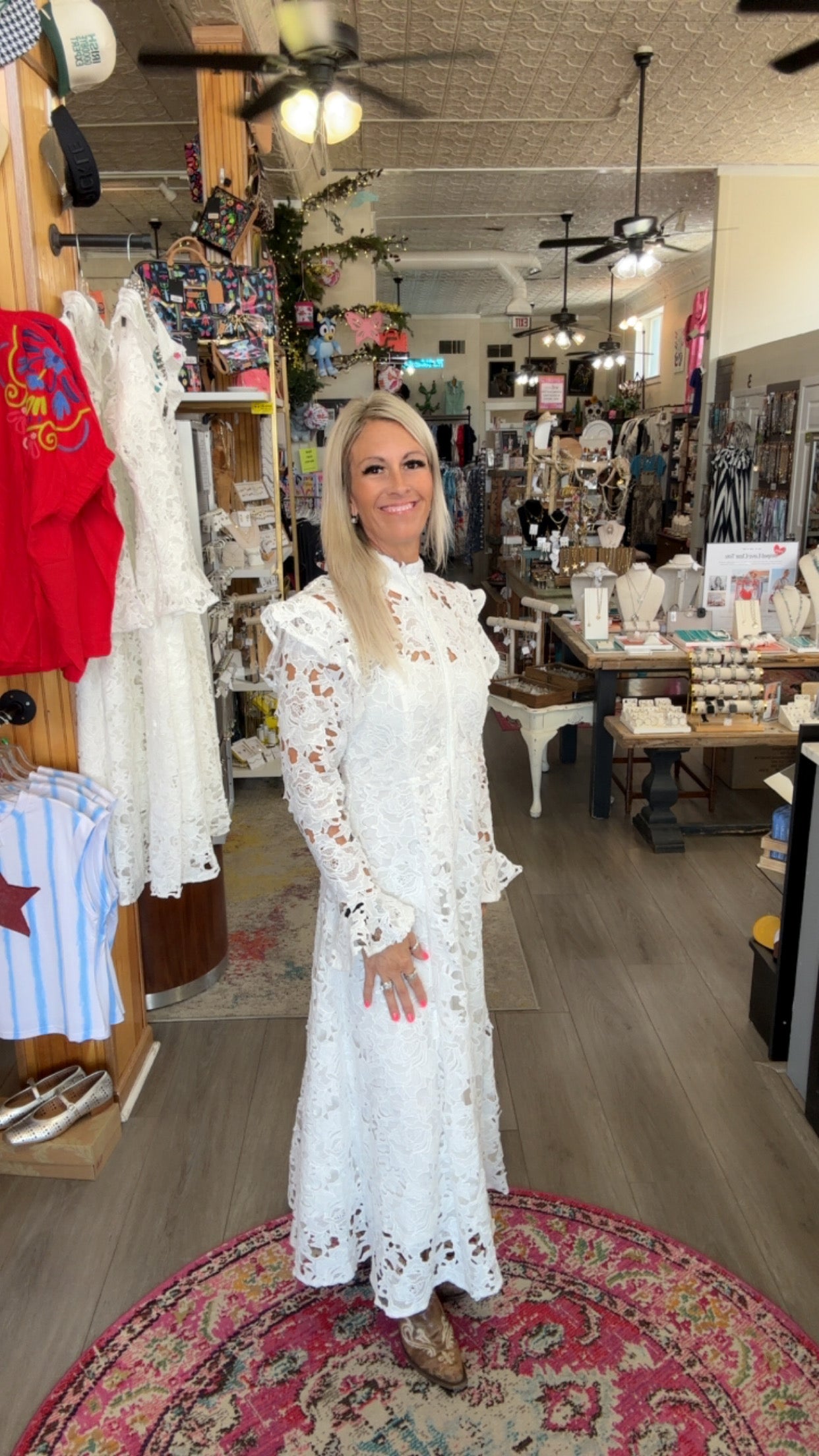 Whitney White Lace Midi Dress | Western Boho