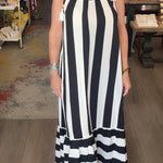long striped dress on model