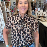 Kelsee Leopard Sheer Button-Down Top