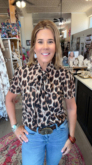 Kelsee Leopard Sheer Button-Down Top