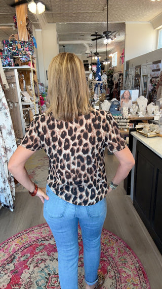 Kelsee Leopard Sheer Button-Down Top