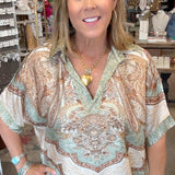 Adele Olive Silk-Blend Flowy Top