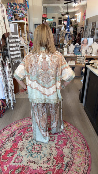 Adele Olive Silk-Blend Flowy Pant