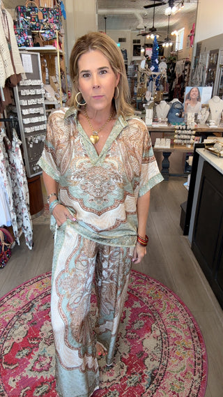 Adele Olive Silk-Blend Flowy Top