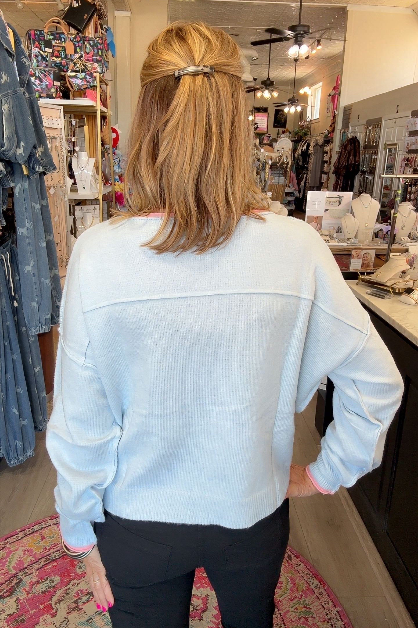 APRIL SWEATER w/PINK TRIM 2121