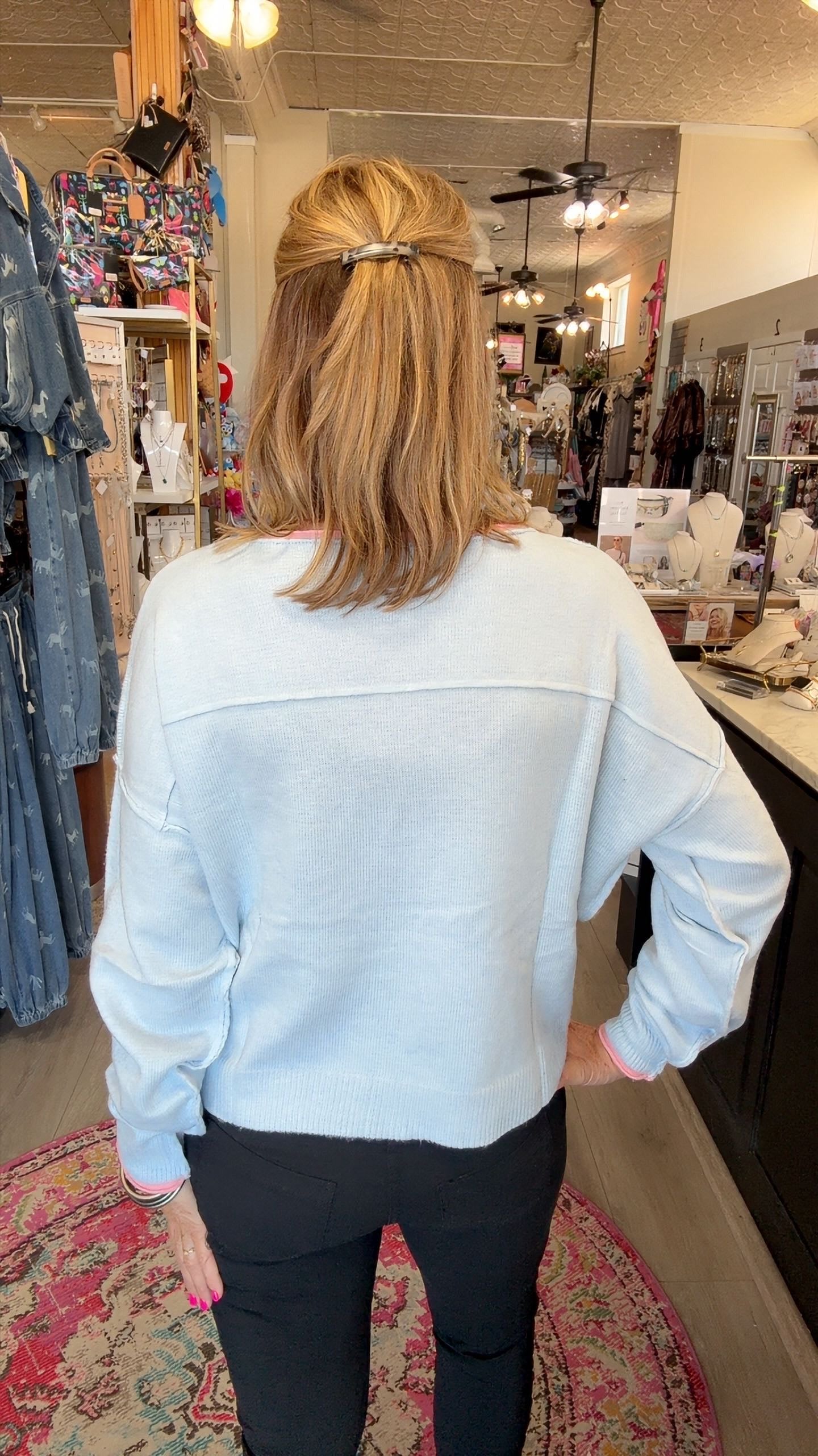 APRIL SWEATER w/PINK TRIM 2121