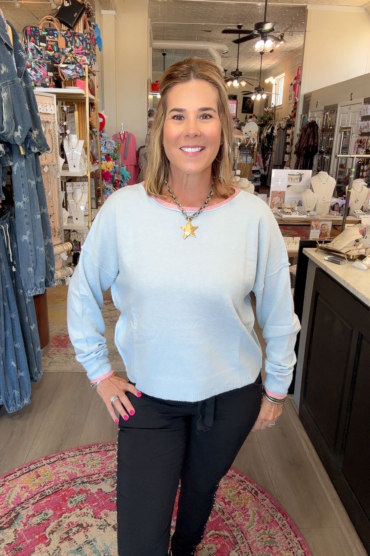 APRIL SWEATER w/PINK TRIM 2121