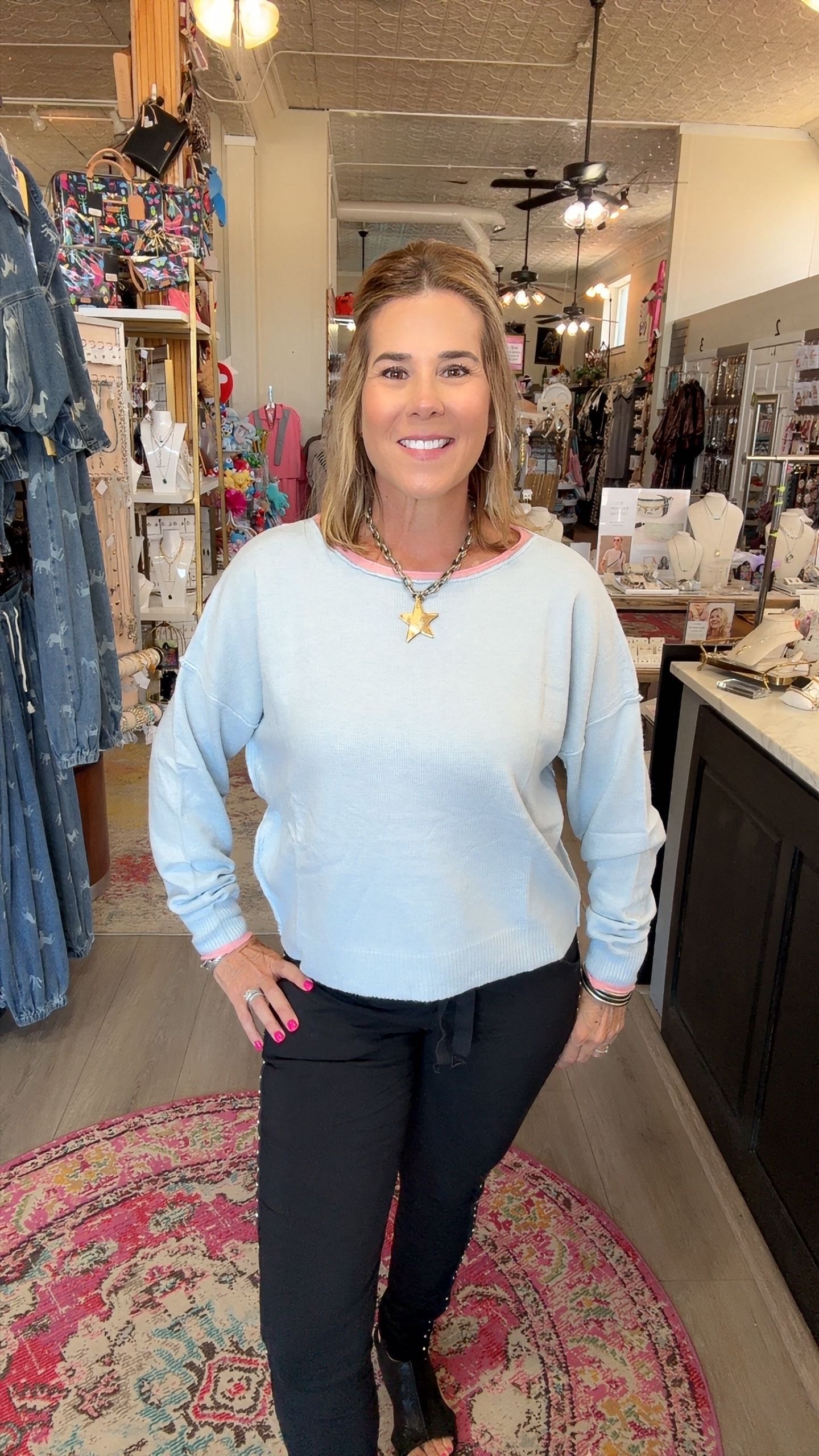 APRIL SWEATER w/PINK TRIM 2121