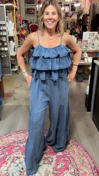 ALEXIA RUFFLE DENIM JUMPSUIT 30314