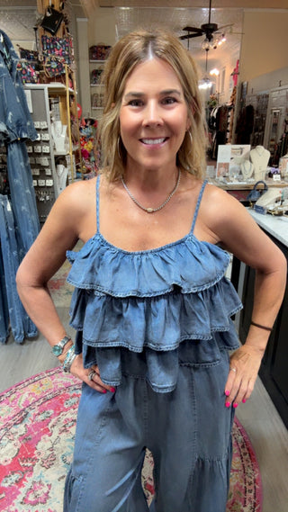 ALEXIA RUFFLE DENIM JUMPSUIT 30314