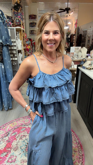 ALEXIA RUFFLE DENIM JUMPSUIT 30314