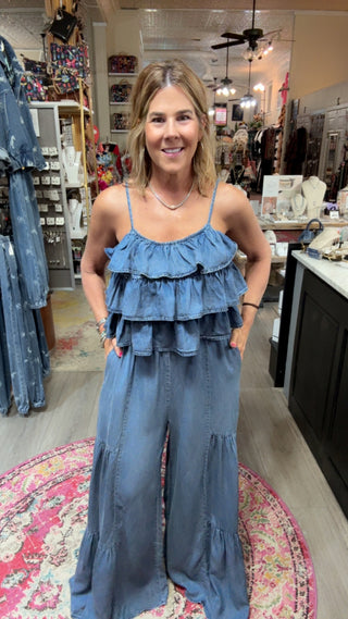 ALEXIA RUFFLE DENIM JUMPSUIT 30314
